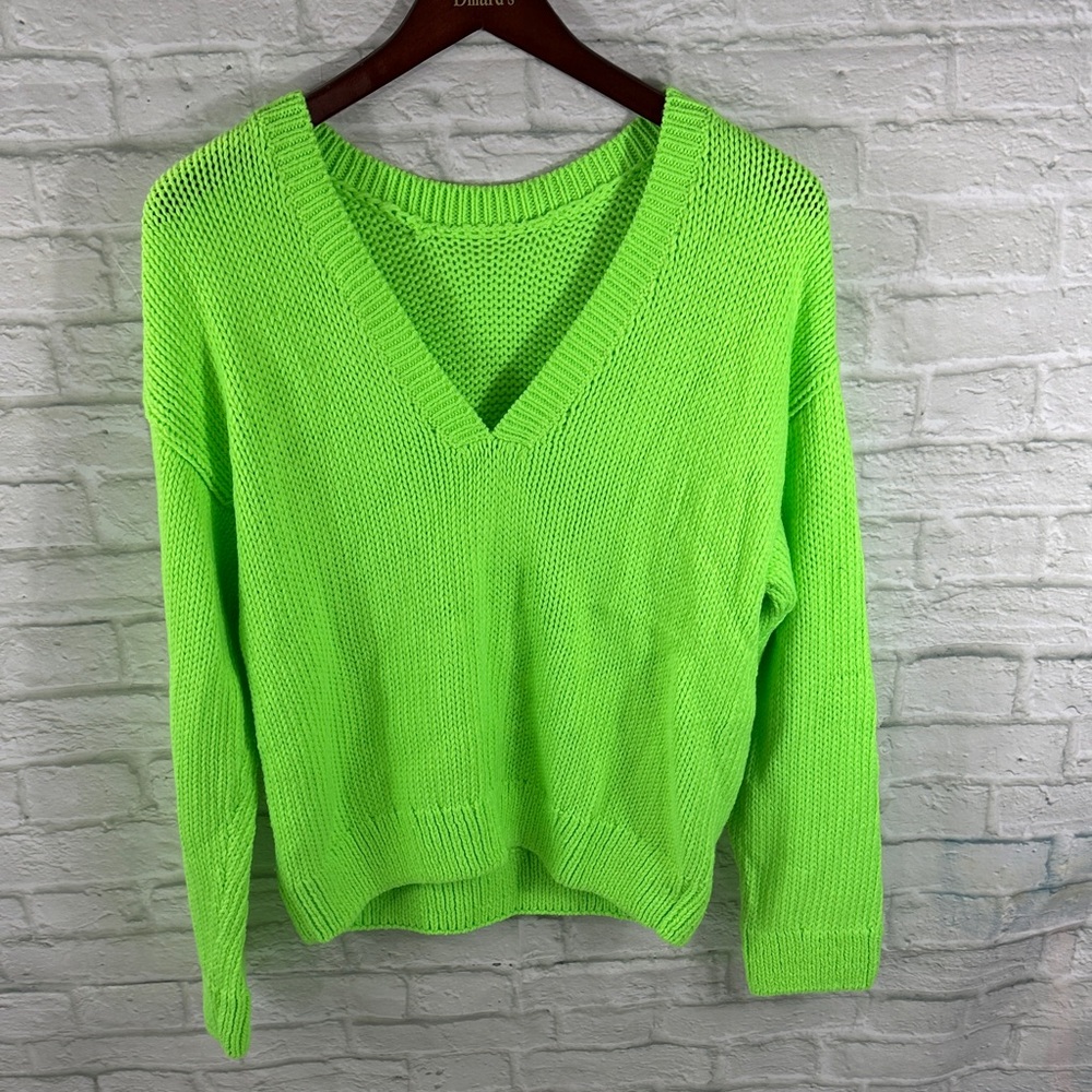 PINK Victoria's Secret Neon Green V-Neck Sweater L